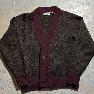 Yves Saint Laurent 100% Wool Menswear Maroon Brown Cardigan